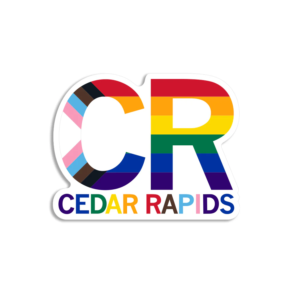 CR Stacked Text Progress Pride Flag Die-Cut Sticker
