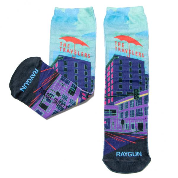 Des Moines Skyline Umbrella Colorized Socks - Red Umbrella - Image 2
