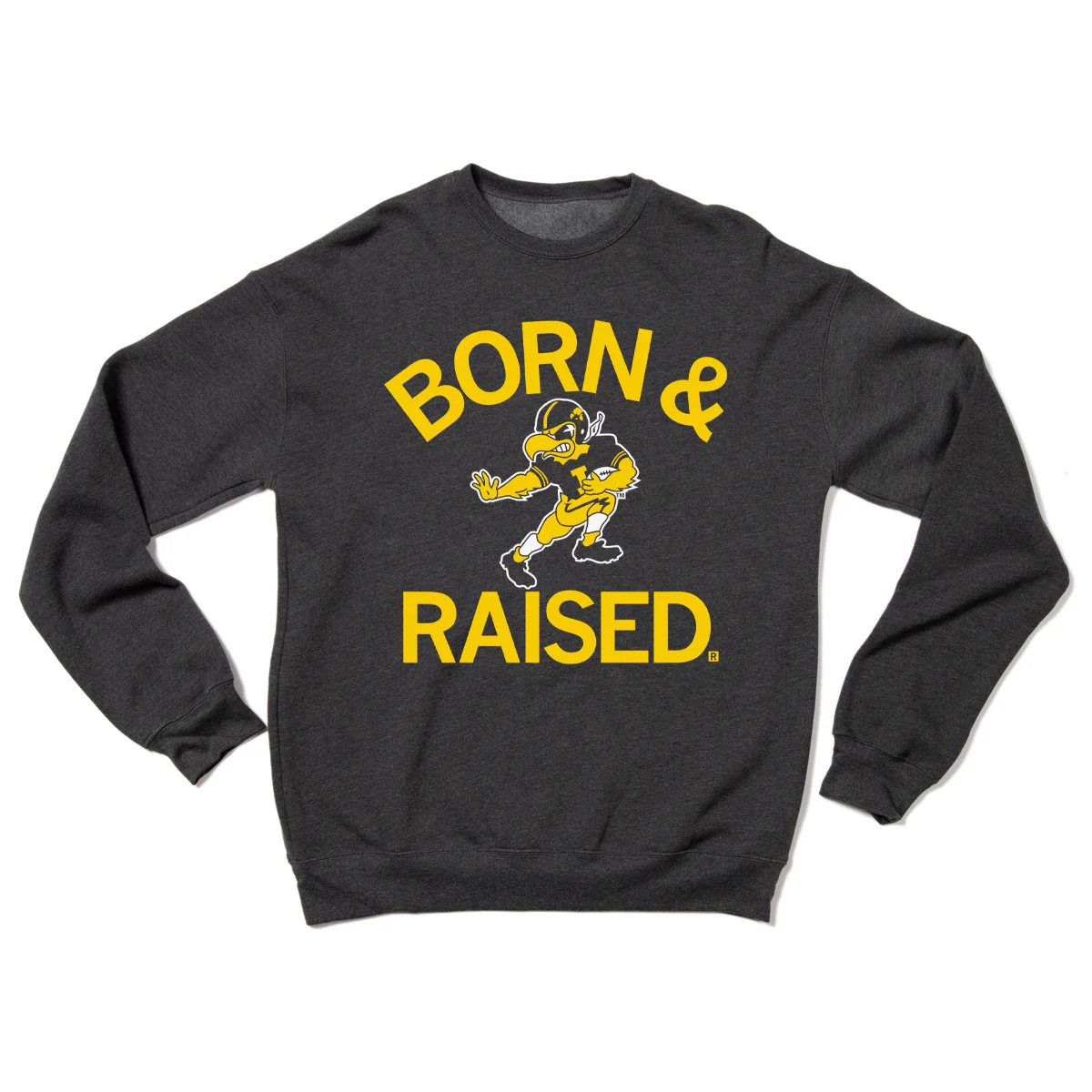 Hawkeyes Born & Raised Vintage Charcoal Crew Sweatshirt - Image 2