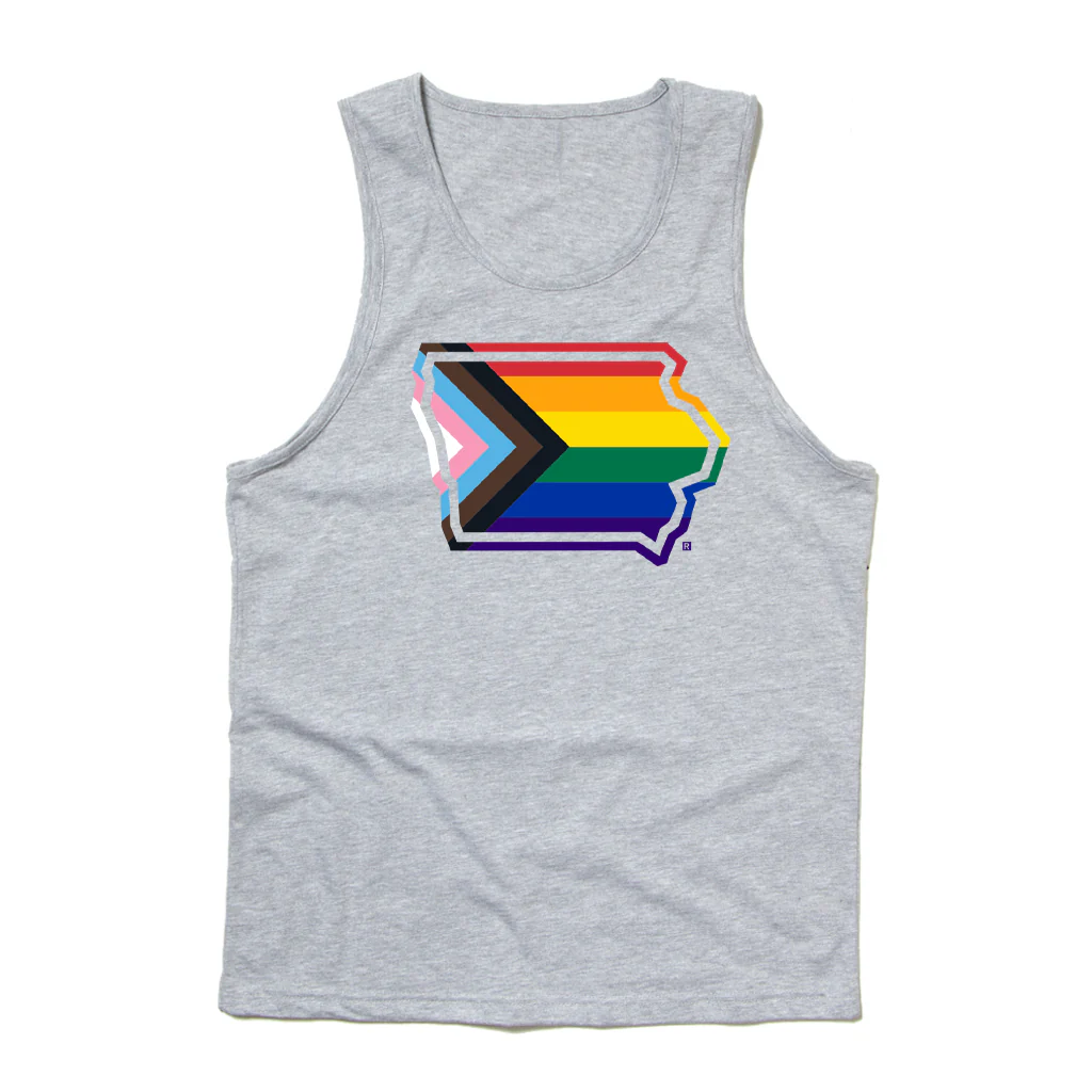 Iowa Outline Progress Pride Flag Tank Top - Image 2