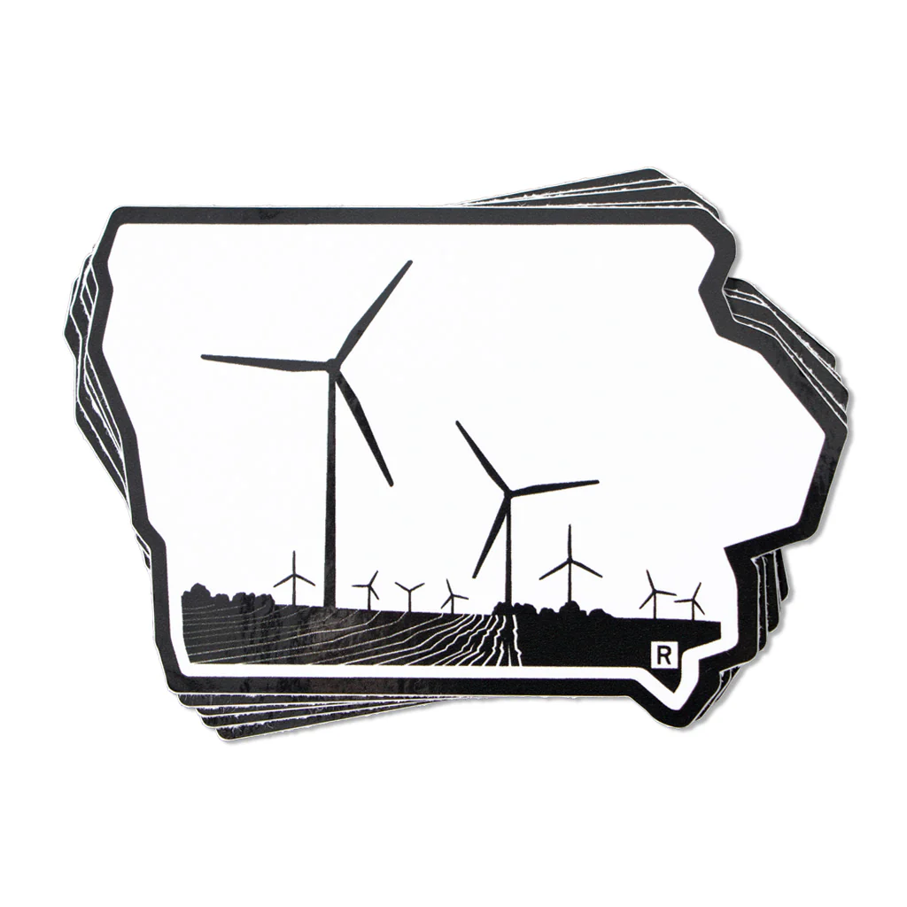 Iowa Wind Turbine Black & White Die-Cut Sticker