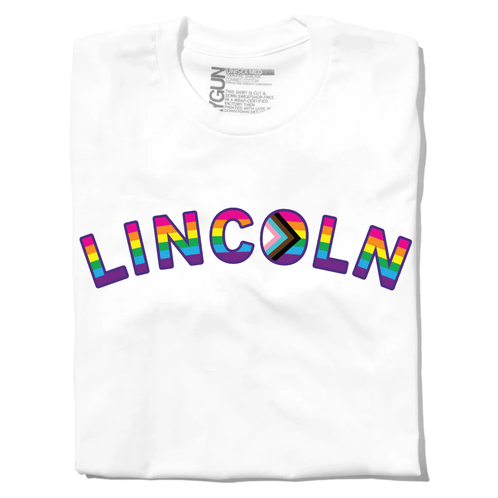 Lincoln Text Progress Pride Flag White