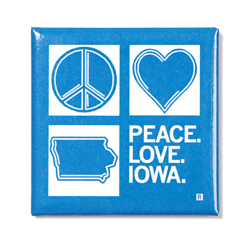 Peace Love Iowa Metal Magnet