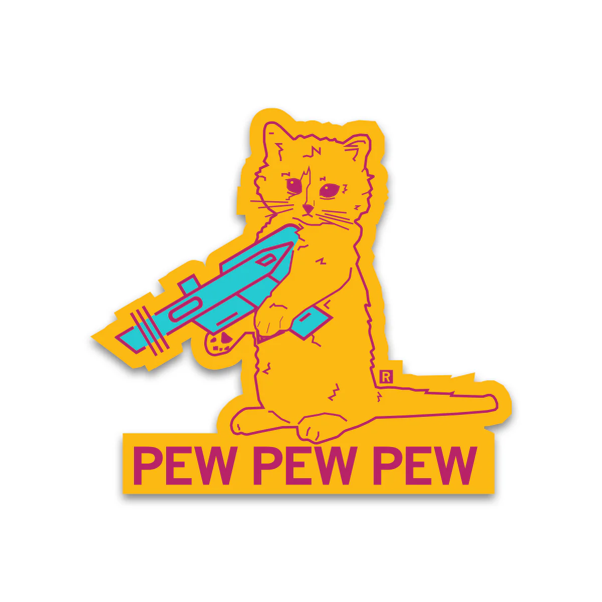Pew Pew Pew Neon Orange Die-Cut Sticker