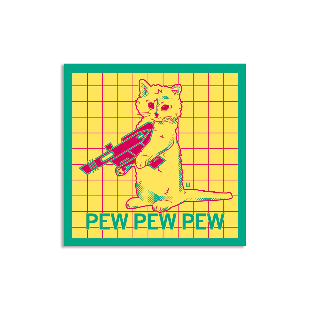 Pew Pew Pew Vaporwave Yellow Sticker