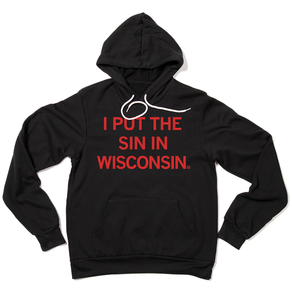 Sin In Wisconsin Text Pullover Hoodie - Image 2